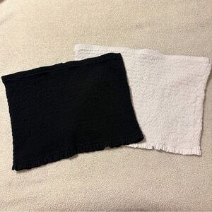 J.Crew Broken-in Jersey Strapless Smocked Crop Top Bundle Black White